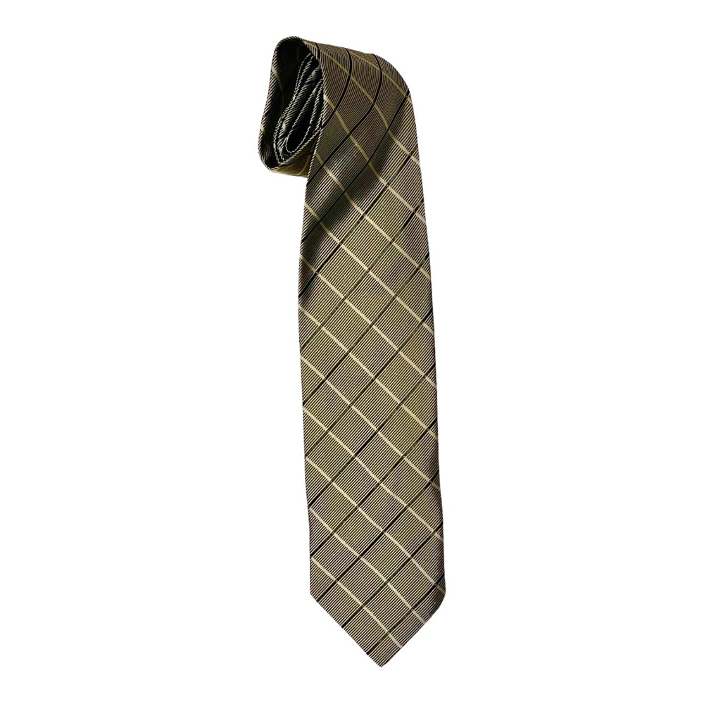 Gatsby Pure Silk Italian Men's Necktie Tie Check Tan Gold Brown Orange Classic